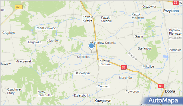 mapa Kowale Pańskie-Kolonia, Kowale Pańskie-Kolonia na mapie Targeo